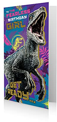JURASSIC WORLD JW009 Tarjeta de felicitación de cumpleaños para niña