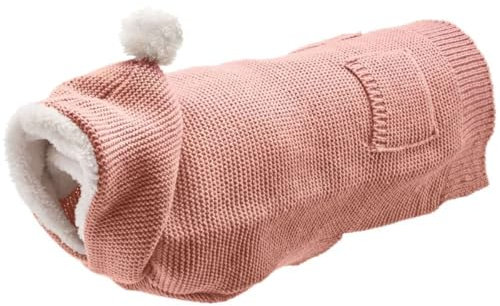 HUNTER Hundepullover RÖGLA, Farbe: rosa, leichter Strickpullover mit Plüsch-Kapuze, weich & elastisch, liebevolle Details, natürlicher Bewegungsablauf, hoher, waschbar bei 30°C, Größe: 35
