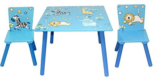 Bieco 74088936 Tisch und 2 Stühle aus Holz mit Dschungel Motiv, Tischgarnitur für Kinder ab 3 Jahren, mehrfarbig