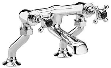 Hudson Reed Old London BC403HX Topaz | Traditional Bathroom Deck Mounted Bath Filler with Crosshead Handles and Hexagonal Collars, 187mm x 262mm, Chrome/Black