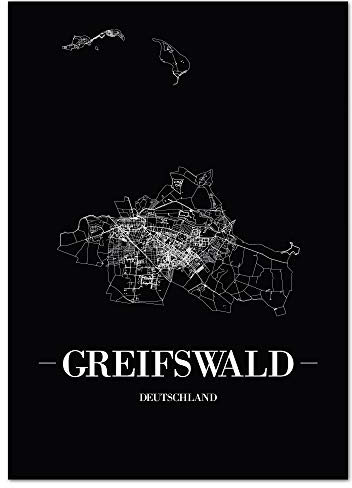 JUNIWORDS Stadtposter, Greifswald, Wähle eine Größe, 21 x 30 cm, Poster, Schrift A, Schwarz