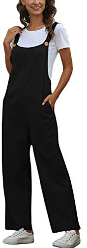 Minetom Femme Salopette Casual Large Ample Harem Sarouel Pantalon Combinaison Jumpsuit Rétro Overalls Rompers Playsuits avec Poches A Noir 42