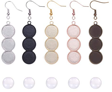 PandaHall 40 Setzt 3 aufeinanderfolgende Ohrringrohlinge, 40 Stück 8 Farben Runde Ohrring Lünette Trays Backs Base Blank, 120 Stück Glas Cabochon Dome Fliesen Und 40 Stück Ohrring Haken