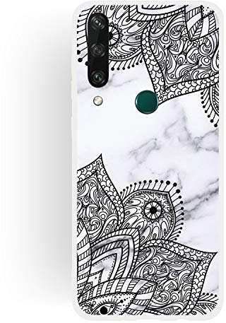 HopMore Hülle für Huawei Y6p 2020 Matt Weich Silikon Weiß Marmor Handytasche Huawei Y6p 2020 Handyhülle Stein Muster Schlank Weiß Transparent Bumper Soft Schutzhülle Stoßfest Dünn Cover - Blume A