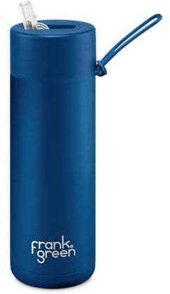 frank green Wiederverwendbare Wasserflasche mit Strohhalm-Deckel, Keramik-isolierte Wasserflaschen mit dreifachwandigem Vakuum, Edelstahl-Trinkflasche für Arbeit/Fitnessstudio, Khaki, 595 ml (Deep