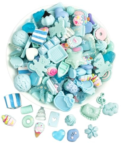 Ulalaza 100pcs Mischset mit Harzzubehör DIY-Dekorationen aus Harz Perlen Süßigkeiten Obst und Kuchen Bastelmaterial für handgefertigte Kunsthandwerksartikel