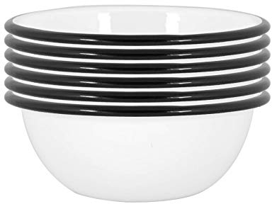 Argon Tableware Coloured Pasta Bowls - 16cm - Pack of 6 - Black Metal Enamel Cereal Lightweight Camping Serving Bowls for Snacks, Pasta, Cereal, Salad