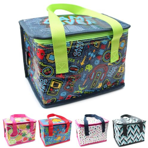 Fashion Stationery Lunch Bag Insulated Cooler Kids Adults Folding Reusable Pack Lunch Bags for Girls Boys Kids Picnic Bag (Navy)