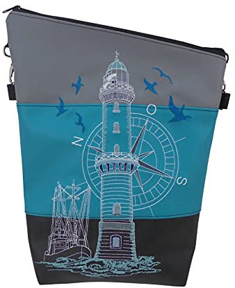 pinkeSterne HANDMADE ☆ Handtasche LEUCHTTURM Umhängetasche Bestickt Maritim (mittel (30cm))