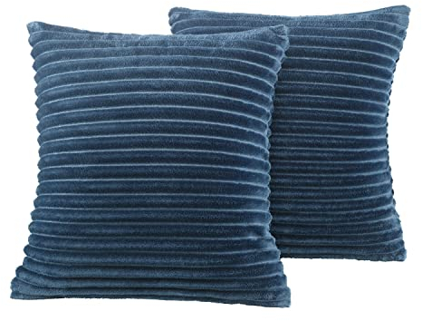 BaSaTex Winter Plüsch Kissenbezüge Kissenhüllen | 2er Pack 40x40 cm | Cashmere-Touch Coral Fleece,Rip-Cord“ | Sofakissen Couchkissen Zierkissenbezug | Reißverschluss | Blau