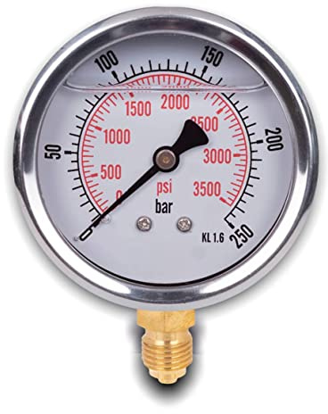Dpm Tapes - 304G Glycerine-Filled Pressure Gauge, Bottom Radial Connection G1/4, 63 mm Dial, Dual bar/psi Scale, Class 1.6, IP65, 0-250 bar