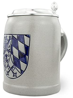Bavariashop | PREMIUM Bierkrug Oberpfalz | Handgefertigter, bayerischer Bierkrug mit Zinndeckel | 0,5 Liter