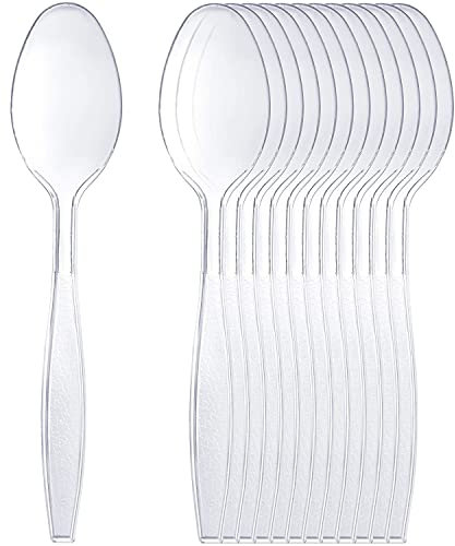 Generic Pack of 100 Heavy Duty Clear Plastic Spoons, Reusable and Washable Spoons Perfect for Picnics,Parties,Camping,Catering Events & Travelling Tableware and Dinnerware