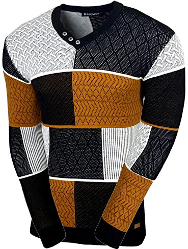 Baxboy Herren Pullover Slim Fit V-Neck Strick-Pullover Rundkragen Moderner Männer schwarzer Pulli Longsleeve in Feinstrick Sweatshirt BB-52301