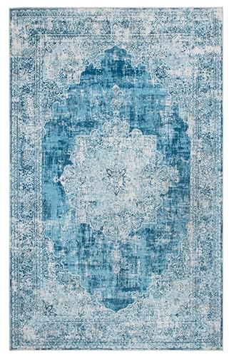 TESSO LIVING Tappeto Vintage Classico - Morbido - Lavabile in lavatrice - Antiscivolo - Fibra di poliestere premium - Blu - 120cm x 160cm