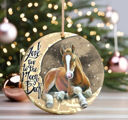 Sportyzen 2024 Weihnachtsdekoration – Pferd I Love You To The Moon And Back Keramik Kreis Ornament – Weihnachtsbaum-Hängedekoration, Geschenk für Pferdeliebhaber