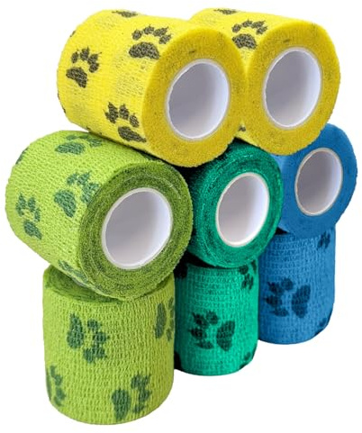 FriPuP Vendaje autoadhesivo para perros amargos, no masticables, vendaje autoadhesivo para heridas, patas, patas, cola, vendaje no tejido para animales, gatos, caballos, pájaros (2 pulgadas, 8 rollos,