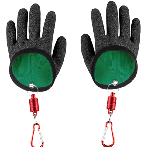 YULIAO 2 Stück Raubfisch Angelhandschuhe, Stichfeste Bissfest Wasserdicht Angelhandschuh, Fisch Fang Handschuhe, mit Magnetverschluss, für Den Sicheren Umgang mit Hecht Wels