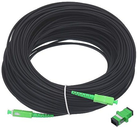 sourcing map 1Pcs 164Ft Single Mode Simplex OS2 Armored Fiber Optic Patch Cable LSZH SC/APC-SC/APC Jumper Optical Black for Fiber Optic LAN Networks with Adapter