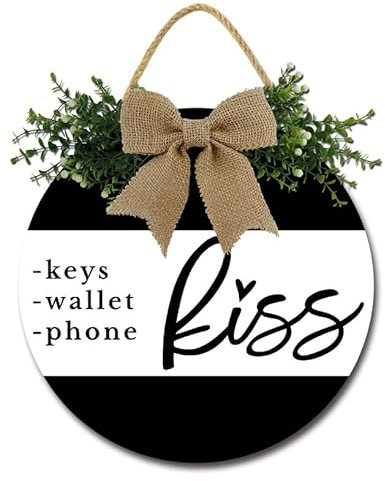 Geroclonup Keys Wallet Phone Kiss Wood Sign | Checklist Sign | Phone Keys Wallet Reminder | Reminder Sign | Farmhouse Decor | Rustic Decor | Entryway | Checklist Sign Reminder Sign Farmhouse 28cm