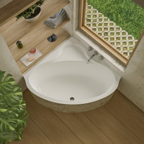ECOLAM Badewanne BALA 140 x 140 cm Wannenträger befliesbar Eckbadewanne | direkt vom Hersteller Top Qualität echtes Sanitäracryl Styroporträger zum Befliesen sehr stabil Ablauf Füße im Set