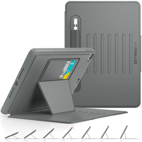 SEYMAC stock Case for iPad 9th/8th/7th Generation 10.2'', [Strong Magnetic] Auto Sleep/Wake Drop Proof Cover with [Multi-angle Stand] Pencil Holder, Card Slot for iPad 10.2 Inch 2021/2020/2019, Gray