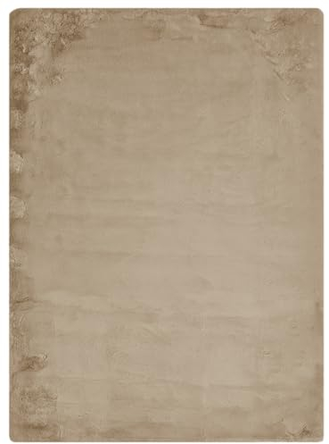 -LUXOR- living Kunstfell Coste Flauschiger Teppich Schlafzimmer - ideal zur Verwendung als Bettvorleger Schlafzimmer - gemütlicher Fellteppich Lammfell Imitat 80 x 150 cm Taupe