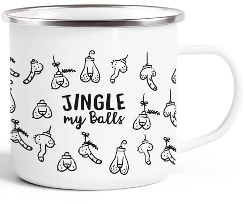 MoonWorks® Emaille-Tasse Weihnachten lustig Spruch Jingle my Balls Penis-Muster Pimmel Doodle witzige Weihnachtsgeschenke emaille-weiss-silber standard