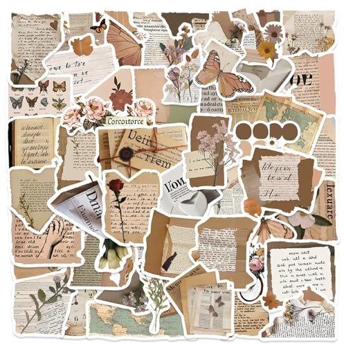 Ta Merry Aesthetic Vintage Sticker 102 Stück,Laptop Kindle Sticker Pack Schulsachen Aesthetic Set Erwachsene Scrapbook Stickers für scrapbooking,Skateboard,DIY Fotoalbum Bullet Journaling(Literary 1)