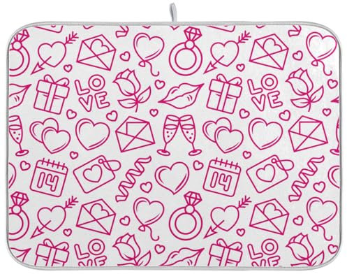 Dish Mat Valentine's Day Heart Gifts Candy Pink Love Drying Mats for Plates 40x45 Kitchen Countertop Mat Dish Drying Mat