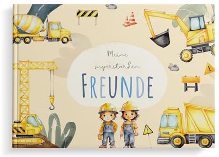 MeinBaby123® Freundebuch für Kinder, Freundschaftsbuch, Freundebuch Kindergarten, Freundebuch Schule, Freundebuch für Jungs, Freundschaftsalbum, Geschenk für Jungen - Bagger Album (Bagger)