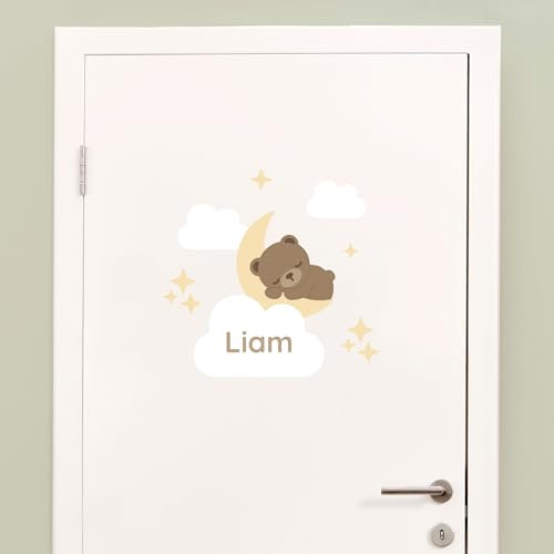Klebekerlchen® Türaufkleber personalisiert mit Name – Wandtattoo Kinderzimmer & Babyzimmer deko – selbstklebende Wandsticker - Bärenbaby