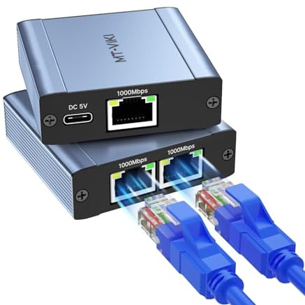 MT-VIKI Ethernet Splitter High Speed 1 to 2 Out, 100/1000Mbps RJ45 Splitter with USB C Power Cable for Cat 5/5e/6/7/8, LAN Switch Internet Splitter Ethernet Splitter Network