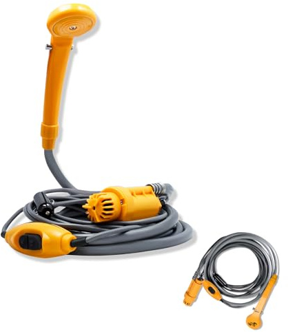 LILIIN 12V Tragbare Campingdusche mit Tauchpumpe, 2m Schlauch & Stromadapter, Ideal für Outdoor, Wandern & Wohnmobil