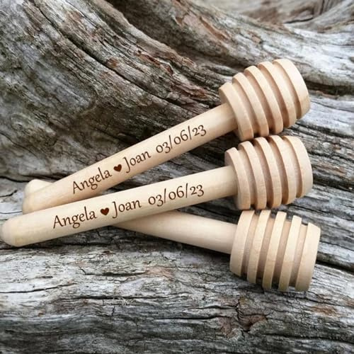 10/50/100 Pièces Louche À Miel En Bois Personnalisée Sur Mesure， Cuillère À Miel Personnalisée， Cadeau Pour Amateur De Miel, Cadeau Gravé Pour La Saint-Valentin, Bâton En Nid D'abeille En Bois(8cm)