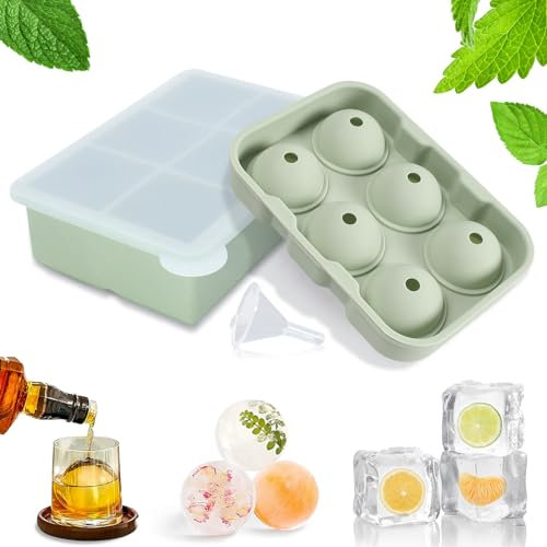 Silicone Ice Cube Moulds Set with Lid, 2 Set Ice Cube Tray 6 Compartments,Large Square Ice Cube Tray and Sphere Ice Ball, Easy to Pop Out, Prefect for for Whiskey, Cocktails, Reusable & BPA Free