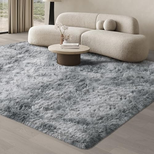 JOJOSEE Hochflor Teppich Wohnzimmer, 200 x 300 cm Anti-Rutsch Wohnzimmerteppich, Waschbarer Flauschiger Teppich für Schlafzimmer & Kinderzimmer, Hellgrau