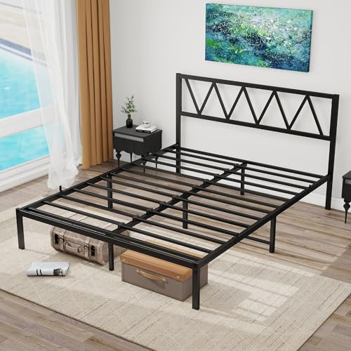 MOFLUT King Size Bed Frame with Storage and Headboard, Heavy Duty Metal Bed Frames King Size Under Bed Storage, No Box Spring Needed,Easy Assembly, Black Kingsize