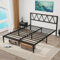 MOFLUT King Size Bed Frame with Headboard, Heavy Duty Metal Bed Frames King Size Under Bed Storage, Easy Assembly, Black
