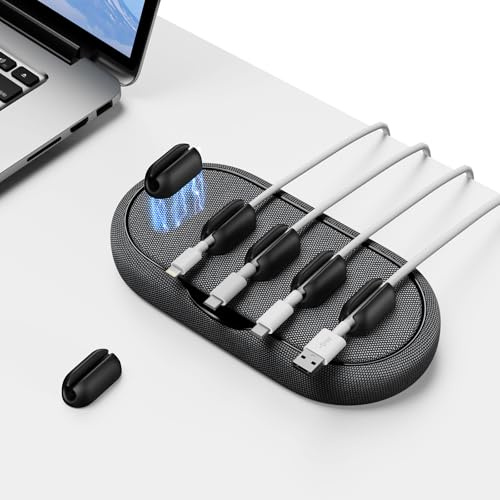 smofish Kabelmanager, Magnetischer Kabelhalter, Mehrzweck-Kabelhalter für Schreibtische Nachttisch, Kabelhalter Organizer, 6 Kabel-Clips für Lightning-Kabel, USB-C-Kabel, Mikro-Kabel, Schwarz