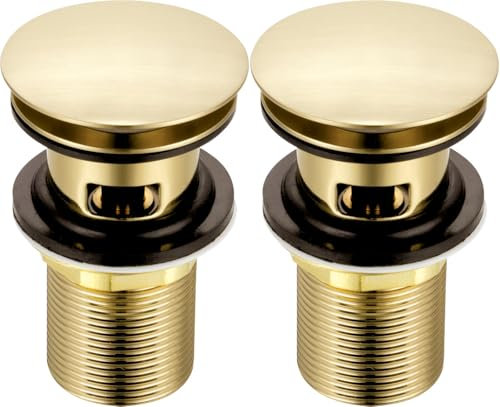 Xcel Home Brushed Gold Slotted Replacement Click Clack Basin Waste | Mushroom Dome Shaped Brass Pop Up Sink Basin Plug Suitable with Over Flow Bathroom Sinks - Standard G 1 1/4 BSP (2 Wastes)