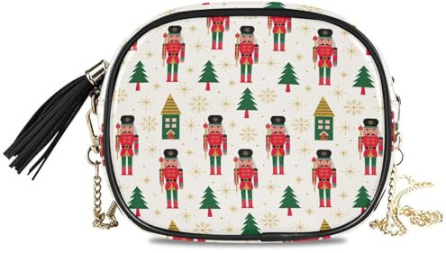 HMZXZ Crossbody Bag Christmas Nutcracker, Small Handbag Purse Xmas Tree, PU Leather Shoulder Wallet Organizer Chain Bag for Women Ladies Girls