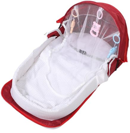 tragbares Kinderbett Reisebett für Kleinkinder tragbare Babywiege Faltbares Reisebett Babybett mit Moskitonetz tragbare Wiege für Babys Flugzeug-Kleinkindbett Leinenstoff rot TOYANDONA