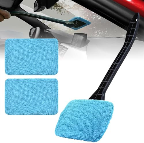 Limpiador de Parabrisas, con 2 paños de Microfibra, Cepillo Lavar Coches con Mango Largo, con 180 Manija Giratoria, Limpiador Parabrisas Ventanas de Coche, Limpiacristales de Coche