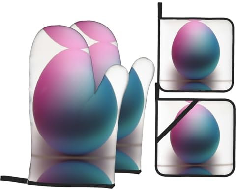 Juego de guantes de horno y soportes para ollas de colores para huevos – Juego de guantes de horno duraderos e impermeables – Guantes de cocina perfectos y esenciales