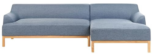 Beliani 3-Sitzer Ecksofa Stoffbezug blau mit Chaiselounge Links hohe Holzbeine Sosjo