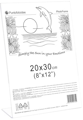 Cornice in Plexiglass da Tavolo - Porta Menu Trasparente - Portafoto da Tavolo - Espositore Pubblicitario - Espositore per Brochure, Depliant, Volantini (Trasparente, 20X30 cm Verticale)