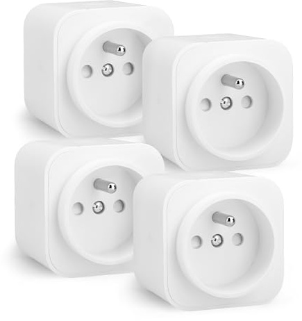 Amazon Basics Prise Intelligente, Compatible Matter, Compatible avec Amazon Alexa, Google Home et Apple HomeKit, Hub Matter Requis, Wi-Fi 2,4GHz Uniquement, Blanc, lot de 4