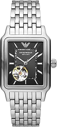 Emporio Armani Watch for Men, Automatic Movement and 36mm Case Size with Stainless Steel, Leather or Silicone Strap Silberfarben, 25MM