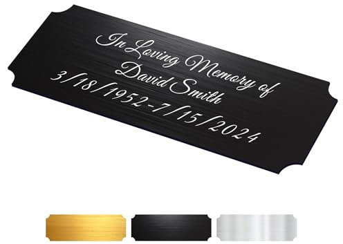 Engraved Plaques Personalised Memorial Plaques for Doors Urns Solid Metal Plate Engraved 1x3in Name Plate Name Label Plaque Name Tags with Adhesive Backing (Black-1x3in, Design 1)